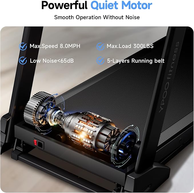 Treadmills for Home with Incline, Auto Foldable Running Treadmills, 8.0 MPH Walking Pad Treadmill with Bluetooth, 300 lbs Weight Capacity Quiet