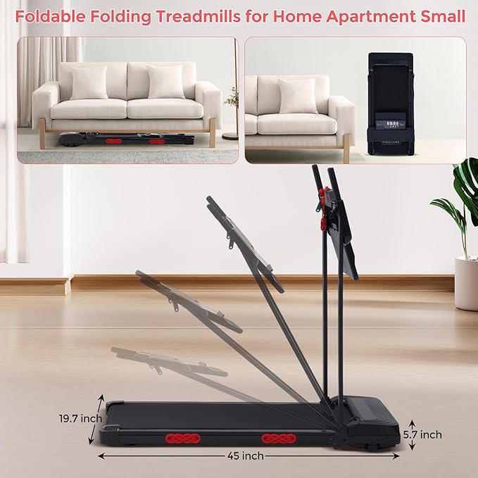 Walking Pad Treadmill with Handle Bar, 3.5HP Compact Electric Walking Pads Treadmills with Handles for Home Apartment Small, 0.6-10MPH Portable Foldable Folding Small Treadmill Home, 400LBS Capacity