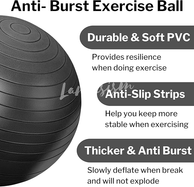 Lancisism Cardio Drumming Equipment Set - 26" Exercise Ball with Pump and Weighted Cardio Drumming Sticks with Grips - Fitness Yoga Ball Drumsticks Workout for Balance, Rhythm, Aerobic Moves (Black)