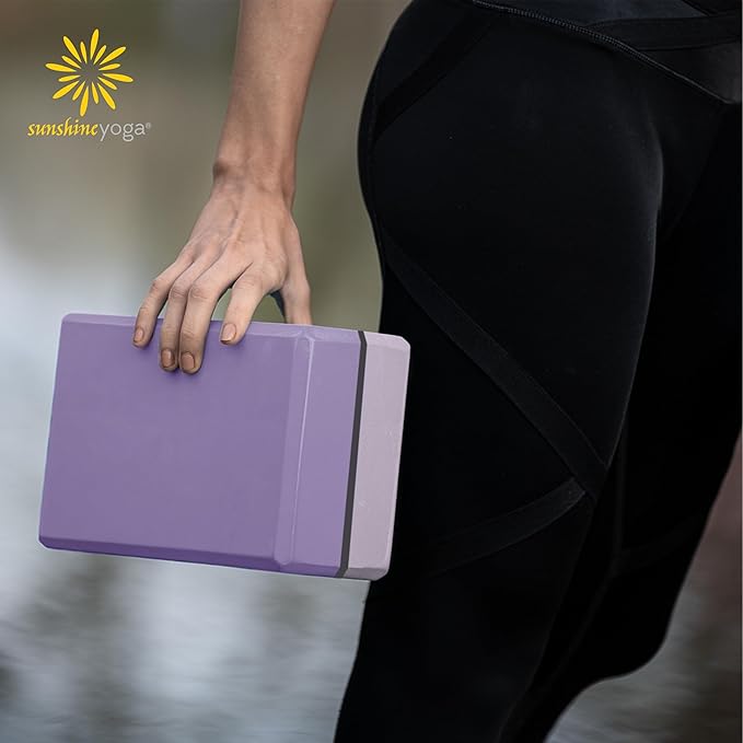 Sunshine Yoga 4" Striped Yoga Block, 10 Pack Bulk EVA Foam Yoga Blocks, Firm and Supportive Yoga Brick, Balance Foam for Stretching, Pilates, and Workout, 4" x 6" x 9"