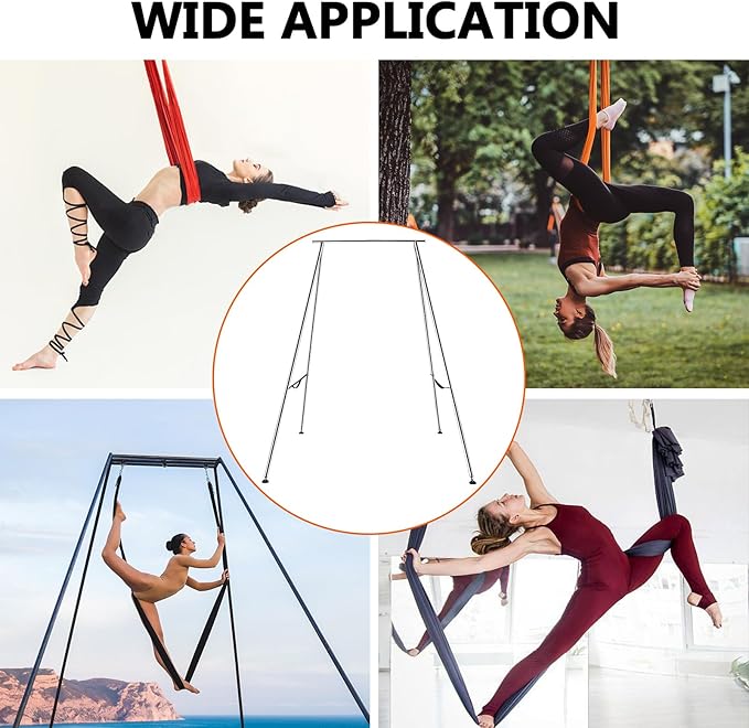 TECSPEC 9.6 FT/115.3 Inch Adjustable Height Aerial Yoga Frame & Hammock, Professional Swing Stand with 18 FT/33FT Aerial Silk, 550lbs Max Capacity