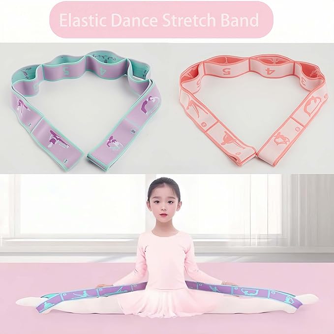 2pcs Stretch Strap for Kids,Elastic Yoga Stretching Strap with Loops, Multi-Loop Adjustable Exercise Stretching Bands,Stretching Resistance Ballet Bands for Dance, Latin, Gymnastics Exercis -8Loops