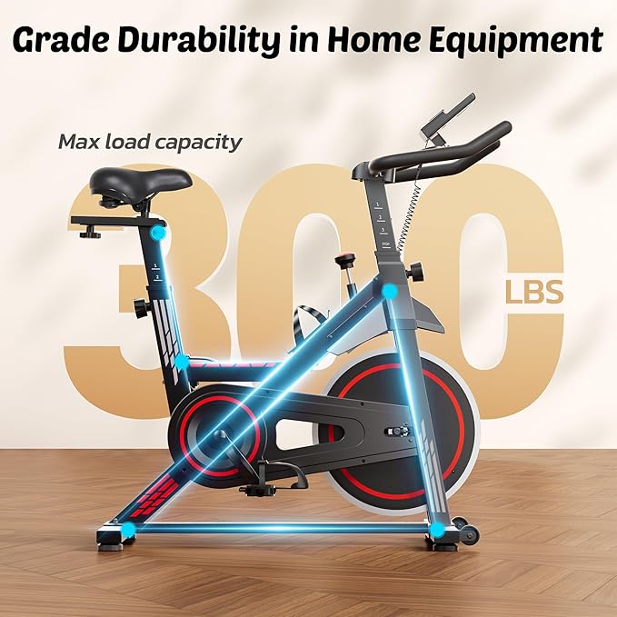 Exercise Bike Stationary Bikes for Home Cycling Bike Indoor Bike with Comfortable Seat Cushion LCD Monitor Silent Belt Drive 300 lbs Weight Capacity Heavy Flywheel