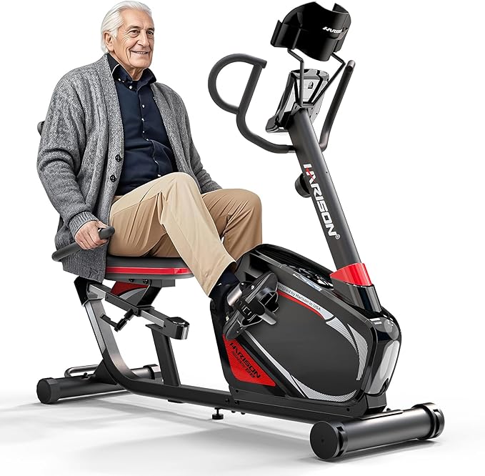 HARISON Recumbent Exercise Bike with 400 lbs Capacity, Magnetic Recumbent bike for Adult and Seniors, Recumbent Stationary bike for Home with Smart Bluetooth App, 2 in 1 LCD Monitor and Tablet Holder, Heart Rate monitor