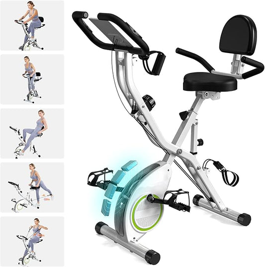 Foldable Exercise Bike Stationary Bikes for Home, 5 IN 1 Indoor Workout Bike, Cycling Bike with 16-Level Quiet Magnetic Resistance, 6.6 LBS Flywheel and 300LBS Capacity, 2025 Designed 817 X-bike