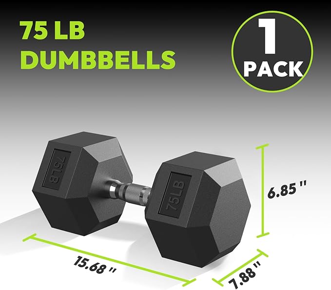 Hex Dumbbell 40-125 lb, Rubber Encased Exercise & Fitness Dumbbells, Hand Weight for Strength Training