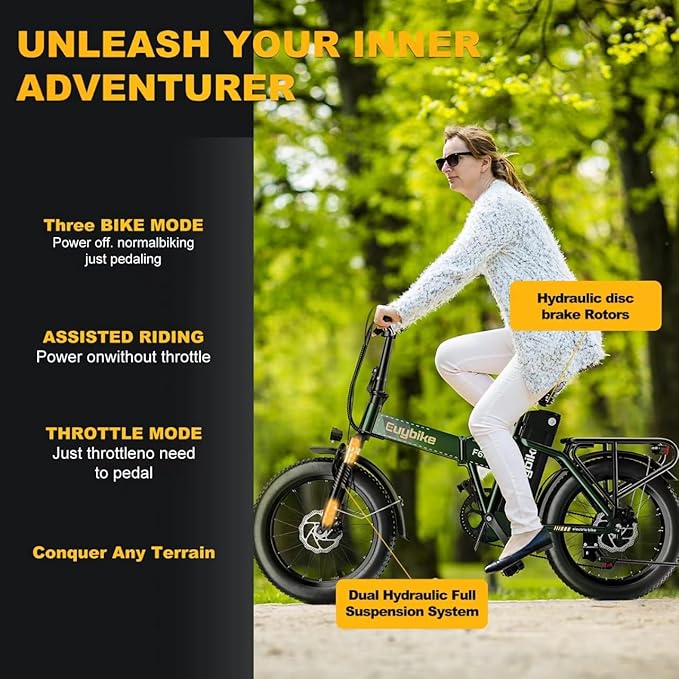 1000W Folding Electric Bike, 48V 20AH Large Removable Battery E Bike,30+MPH, 80 Miles Max Range, 20" Fat TireElectric Bike for Adults, Adult Electric Bicycles for CommuteBeach Snow