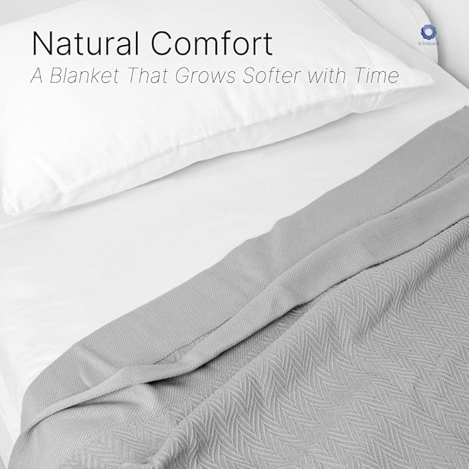 100% Cotton Herringbone Blankets, 66"X90" Twin, Throw Blanket for Bed, All Season Cotton Blanket, Cozy Blanket,Throws & Bed Blanket, Throw Blanket for Couch, Modern Home Decor -Scottish Grey