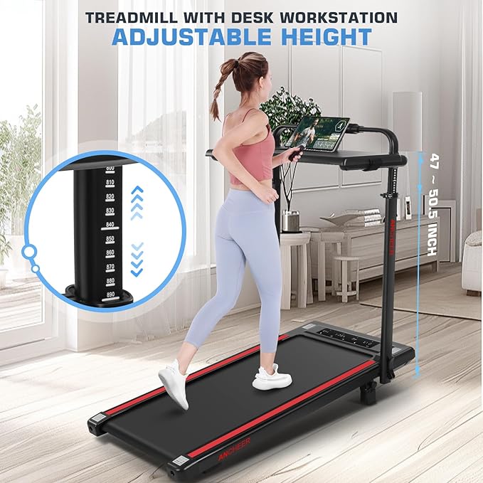 Walking Pad Treadmill with Desk Workstation,3.0 HP Foldable Treadmills with 12% Incline & Handle Bar,300lbs Capacity,2s Folding,Ultra-Quiet,Small/Compact Under Desk Treadmills for Home Ofiice