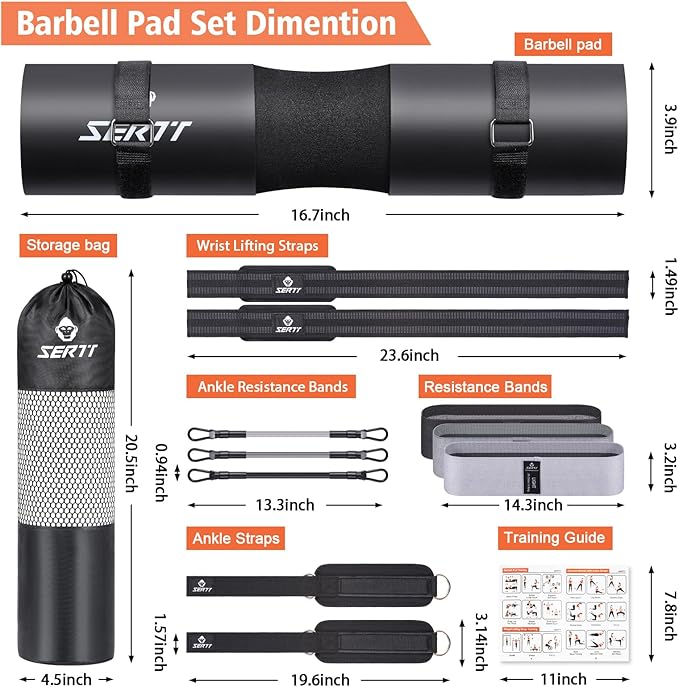 12Pcs Foam Barbell Pad Set for Squats 1 Gym 1 Carry 2 Lifting 2 Ankle 3 Ankle 3 Hip
