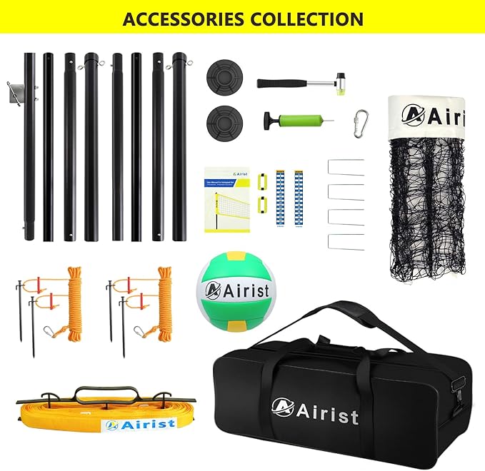 Heavy Duty Volleyball Net Outdoor with Steel Anti-Sag System, Adjustable Aluminum Poles, Professional Volleyball Nets Set for Backyard and Beach, Volleyball and Carrying Bag