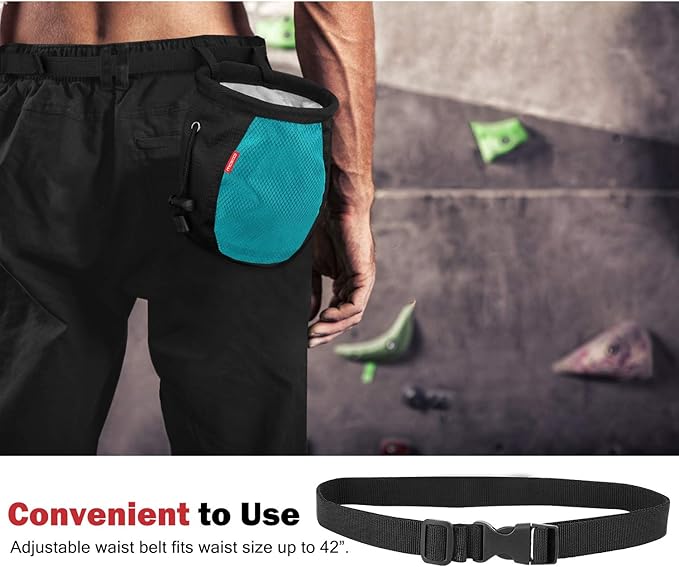 MoKo Rock Climbing Chalk Bag, Bouldering Chalk Pot Bucket with Adjustable Belt & Carabiner Drawstring Climbing Gear