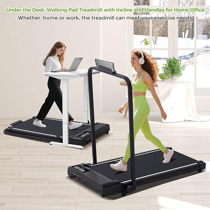 Walking Pad with Incline and Handle Bar, 3.0HP Portable Electric Walking Pads Treadmill with Handles for Home Small Spaces, 0.6-6.2 MPH Compact Small Under The Desk Treadmills Home, 320LBS Capacity