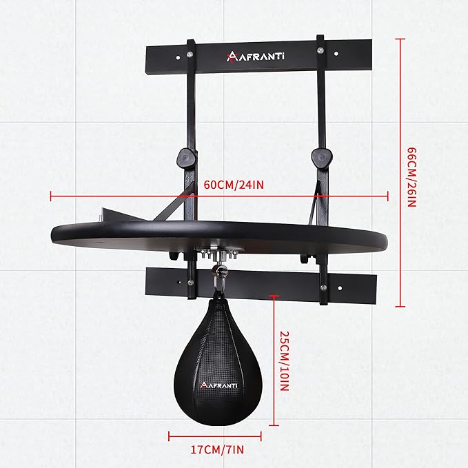 Heavy Duty Adjustable Speed Bag Platform Kit 24" + Speed Punching Ball (10"x7") Adjustable Height Wall Mount Professional Fitness Ball Boxing Reaction Training Kit