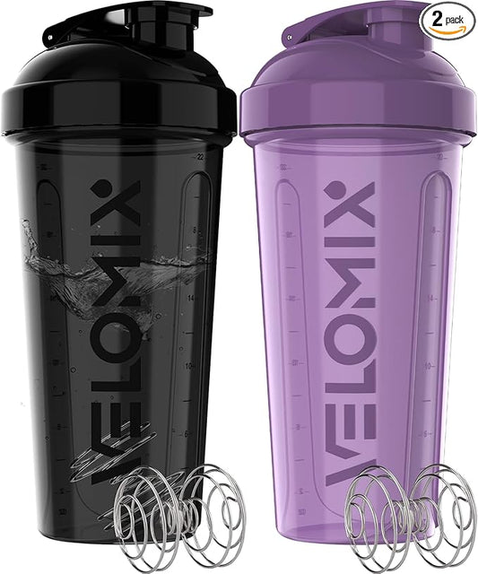 '-2 Pack- 28 oz Protein Shaker Bottles for Protein Mixes - 2x Wire Whisk | Leak Proof Shaker Cups for Protein Shakes | Protein Shaker Bottle Pack | Shakers for Protein Shakes-Purple&Black