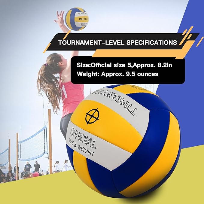 KUYOTQ Official Size 5 in&Outdoor Beach Volleyball,3MM Thickened Surface Soft Leather Youth Womens Mens Volleyball for Game Gym Training(Deflated)