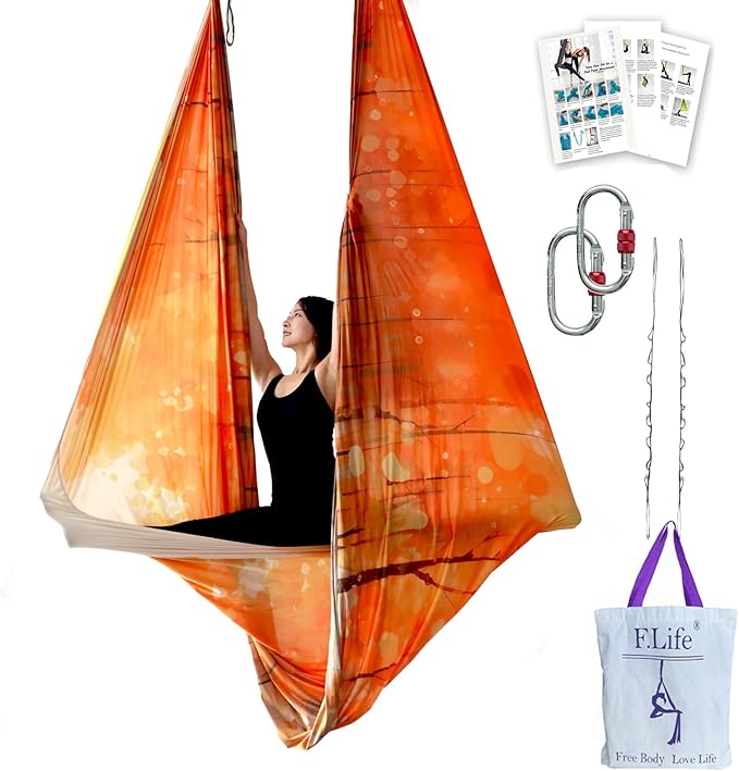 F.Life Aerial Yoga Hammock kit- Yoga Swing Multicolor 5 yards-Flying Yoga Include Daisy Chain,Carabiner and Pose Guide