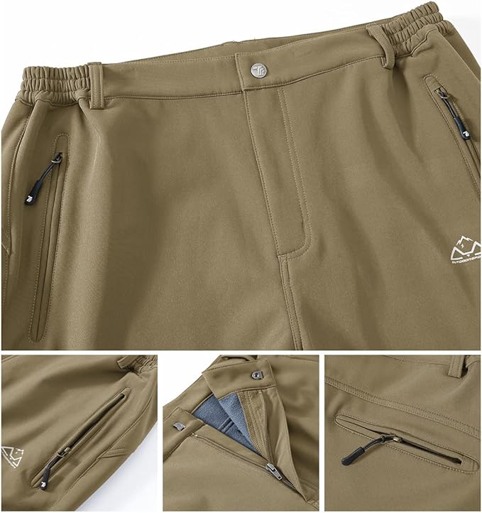 Gopune Men's Snow Ski Waterproof Softshell Pants Outdoor Windproof Warm Hiking Insulated Pants