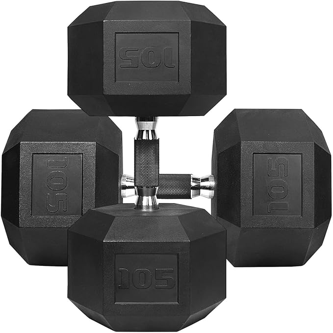 WF Athletic Supply Rubber Encased Hex Dumbbells with Rubber Grip Contoured Handle for Muscle Toning, Strength Building & Full Body Workout