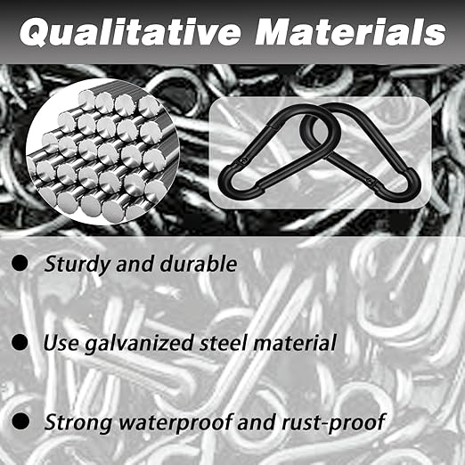 100 PCS 2.36'' Spring Snap Hook Carabiner, M6 1/4 Inch Galvanized Black Steel Carabiner Clip, 260LBS Holding Capacity Quick Link Clip Keychain for Hammock Dog Leash & Camping Gym