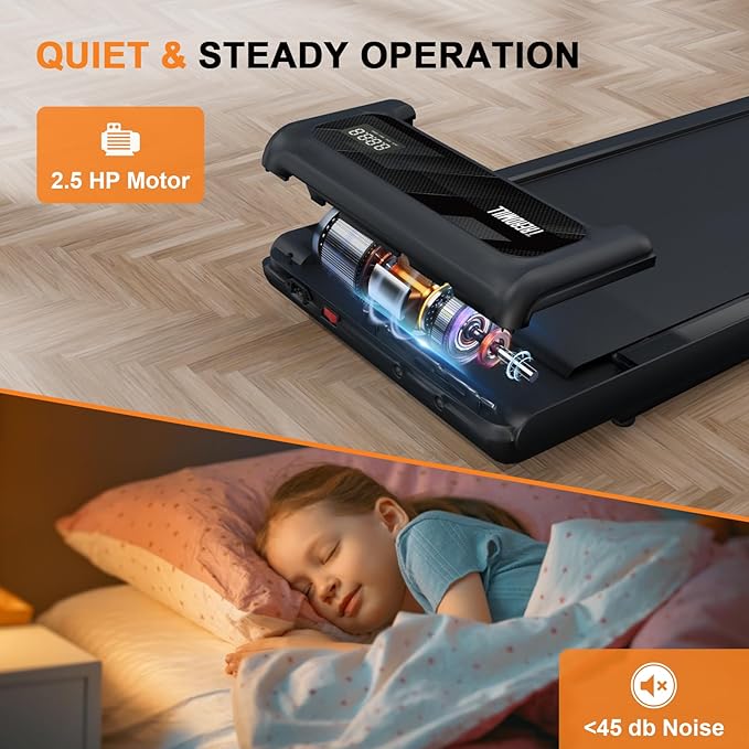 Walking Pad with Handle Bar, 2.5HP Treadmill with Handle, Portable Under Desk Treadmill for Home Office Use, Adjustable Incline, Large LED Display, Remote Control