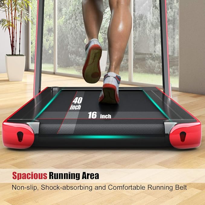 GYMAX Walking Pad, 2.25HP Dual Display Foldable Treadmill for Home with Remote/Smart App Control, Portable Compact Treadmill for Office Under Desk, Folding Running Machine for Small Spaces