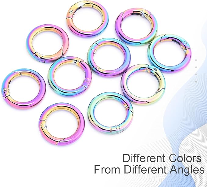 10Pack 3/4 Inch Round Carabiner, Metal Keychain Rings Spring O Ring for Purse Shoulder Bag Chain Ring Clip Replacement Paracord Keychain Lanyard Leather DIY Crafts (Rainbow)