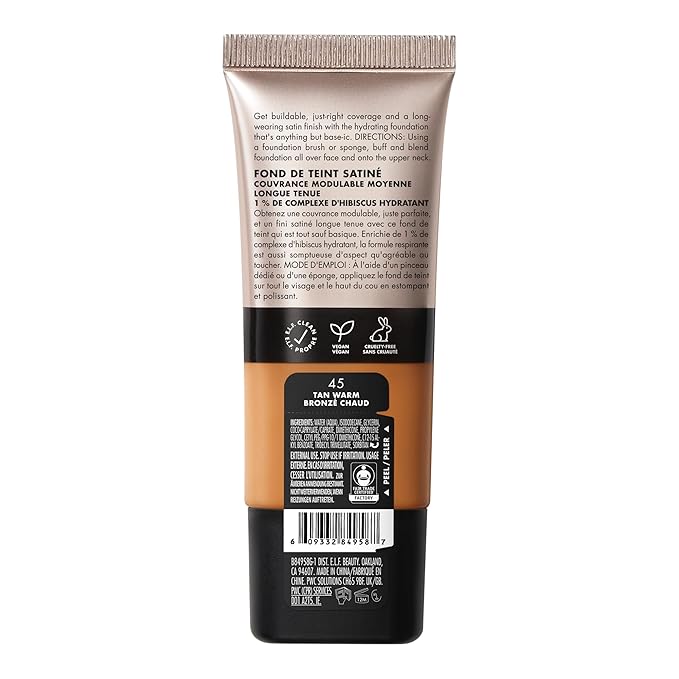 e.l.f. Soft Glam Foundation, Medium Coverage, Long-Lasting & Buildable Foundation For A Smooth, Satin Finish, Vegan & Cruelty-Free, 45 Tan Warm