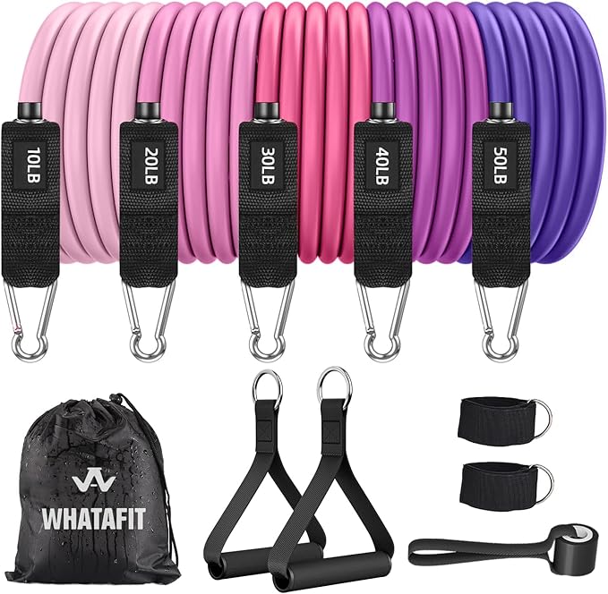WHATAFIT Resistance Bands, Exercise Bands,Resistance Bands for Working Out, Work Out Bands with Handles for Men and Women Fitness, Strength Training Home Gym Equipment