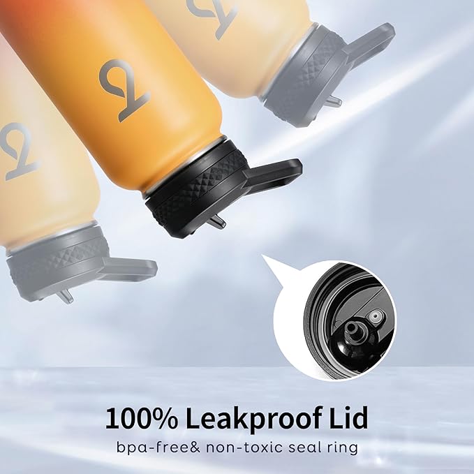 Trebo 32oz Water Bottle Insulated with Lid and Straw,Double Wall Vacuum Stainless Steel Metal Tumbler Sports Flask with Paracord Handle, Keep Hot 24 Hours & Cold 48 Hours Water Cup with 3 Lids, Orange