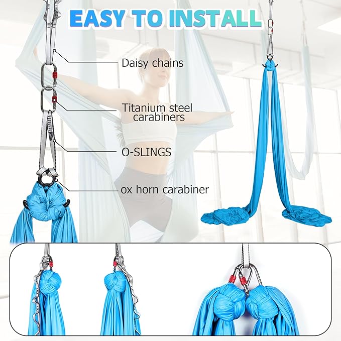 Aerial Silks Kit & Aerial Yoga Hammock - 11Yd Premium Fabric Hardware - Easy Setup for Flying Yoga, Aerial Swing & Fitness - Supports Up to 14ft Rigging