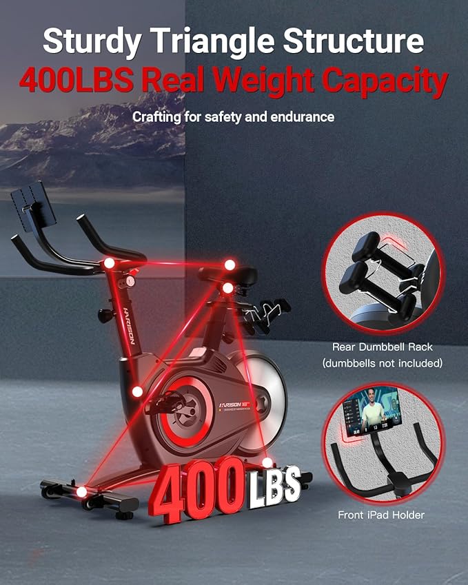 HARISON Semi-Commercial Exercise Bike 400 lbs Capacity, Magnetic Stationary Bikes for Home Gym with Bluetooth & Tablet Holder & Comfortable Seat Cushion