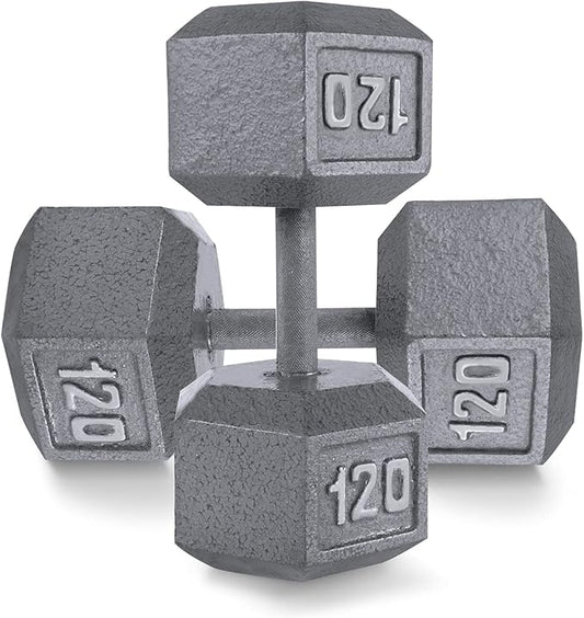 WF Athletic Supply Cast Iron Solid Hexagon Gray/Black Dumbbells, Strength Training Free Weights Set of 2 for Women and Men, Hand Weights Sold by Pairs, Multi-Select Size Options Available