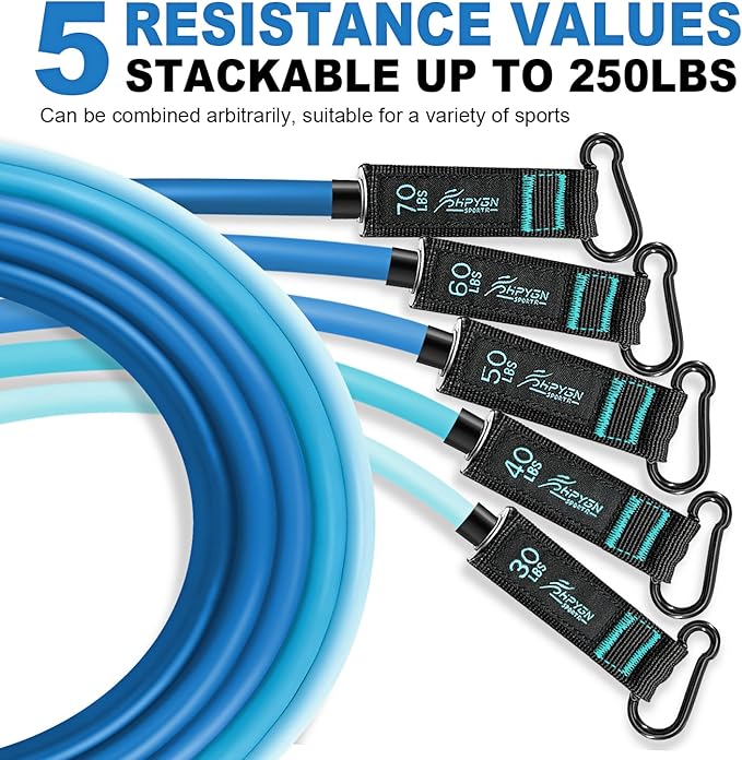 HPYGN Resistance Bands, Exercise Bands with Handles, Fitness Bands, Workout Bands with Door Anchor and Ankle Straps, for Heavy Resistance Training, Physical Therapy, Shape Body, Yoga, Home Workout Set