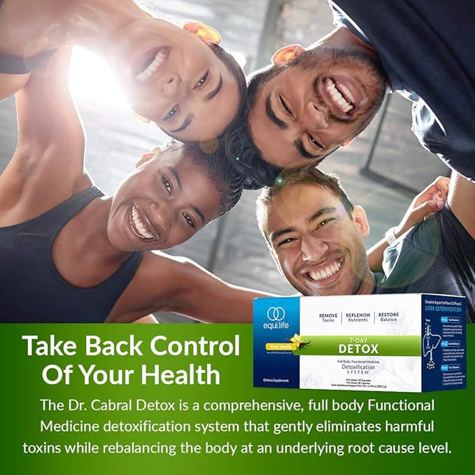 Equilife Dr. Cabral Detox, 7 Day Program with Plant Based Protein, Vitamins, Amino Acids, & Minerals to Support Full Body Balance, Meal Replacement Powder, Vegan, Gluten Free, Chocolate, 14 Servings