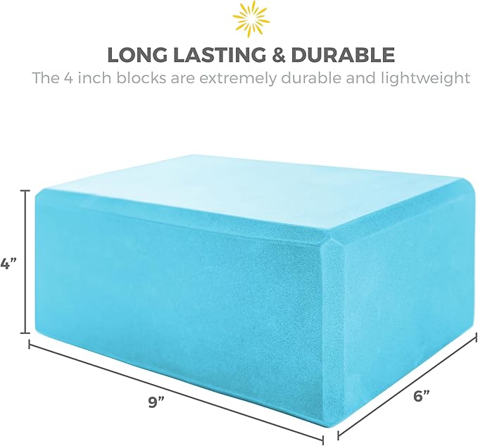 Sunshine Yoga 4" Yoga Block, 10 Pack Bulk EVA Foam Yoga Blocks, Firm and Supportive Yoga Brick, Balance Foam for Stretching, Pilates, and Workout, 4" x 6" x 9"
