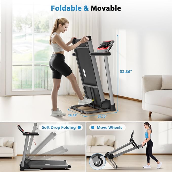 CIIHI Treadmill with Auto Incline - 400 LBS Capacity 15% Auto Incline Treadmill for Home - 0.5-12 MPH Foldable Running Machine with 47.2”x18.1” Belt, APP, Speaker, Speed & Incline Quick Button