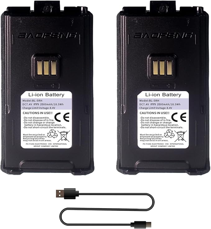 2 Pack BAOFENG UV-5RM Battery 2500mAh Enlarge Capacity UV-5RH Two 7.4V BL-5RH BL-5RH Li-ion GM-5RH Walkie