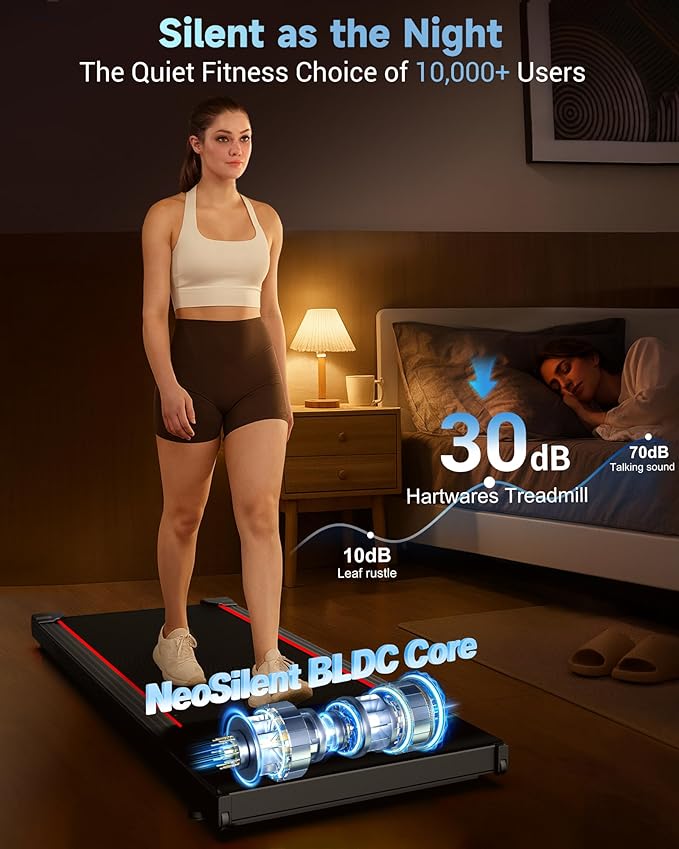 NeoSilent Walking Pad Treadmill Under Desk for Home with BLDC Core and Extra-Large Belt, App and Remote Control, Portable and Compact for Small Space
