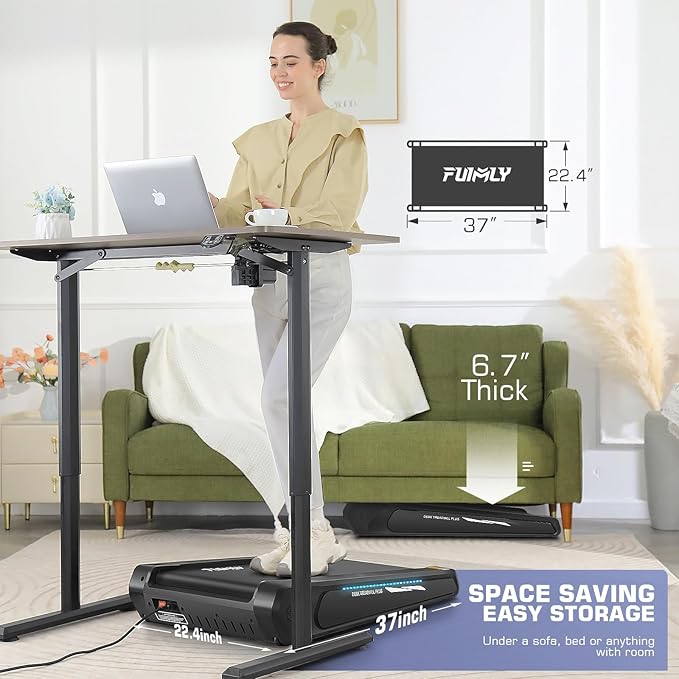 FUNMILY Smallest Walking Pad with 5% Incline, 2 in 1 Under Desk Treadmill for Home Office, 2.5 HP Mini Compact Walking Treadmill, Installation-Free/300lbs Weight Capacity/Unique Lighting Design