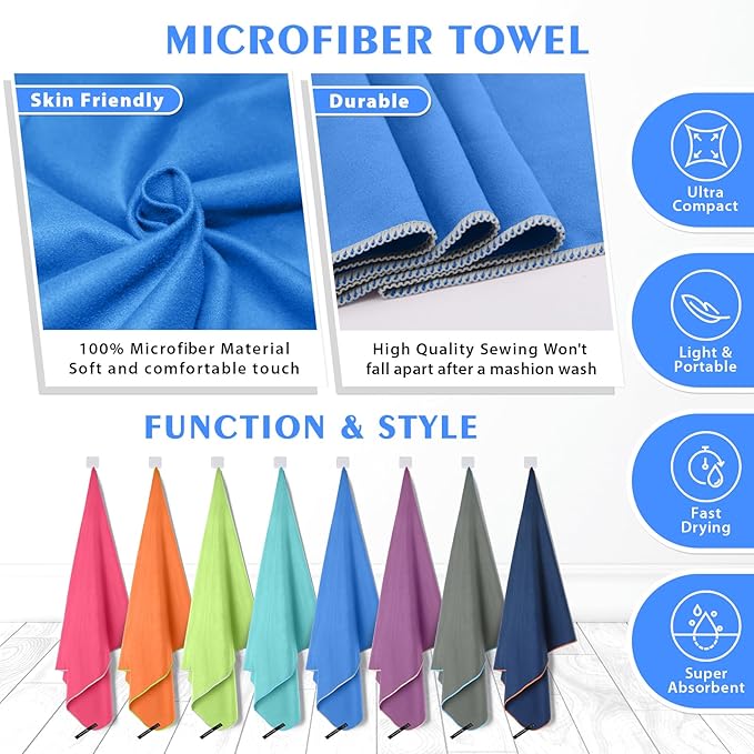 HOEAAS 2 Pack Microfiber Camping Towels
