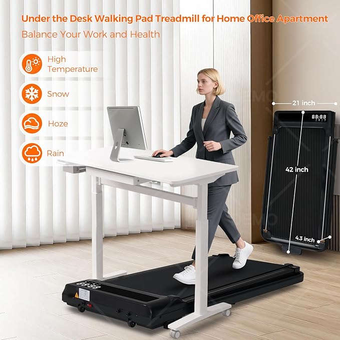 Portable Compact Treadmill with Handles for Home Small Spaces, Foldable Folding Walking Pad Treadmill with Handle Bar, 3.0HP Electric Walking Pads Treadmills Home with 320LB Capacity, LED Display