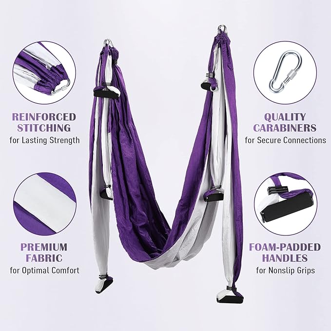 ZELUS Aerial Yoga Swing Sling Strong Yoga Hammock Kit Set Trapeze Inversion Equipment Include 2 Extensions Straps and Ceiling Mounting Kit