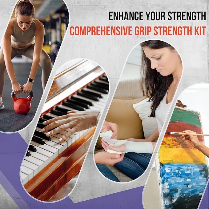 Grip Strength Trainer Kit, Adjustable Forearm Strengthener, Hand Grip Strengthener Balls, Finger Exerciser & Stretcher for Strength Training, Recovery & Flexibility