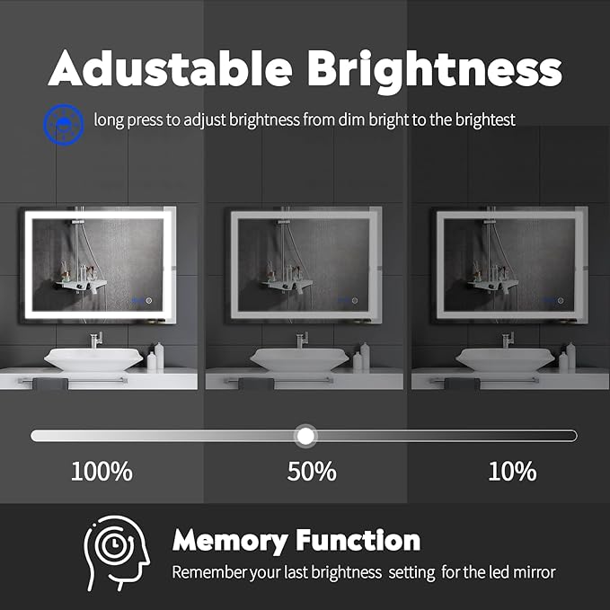 LED Bathroom Mirror with Lights for Wall Mounted 40x24in Large 3 Color