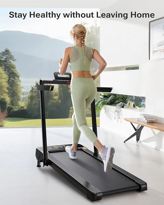 Smart Treadmill with 9% Auto Incline, Hiking and Running Walking Pad Treadmills for Home Office, Treadmill with UREVO APP, AI Powered Music Course, HIIT Programs Synced to Scenic Route, One-Click Mute