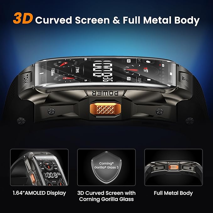 KOSPET Tank X2 Smart Watch Fitness Tracker, 24/7 Heart Rate, Blood Oxygen Monitor, Sleep Tracker, Blutooth Call, Stainless Steel Unibody, 1.64” AMOLED Always-on Display (Black)