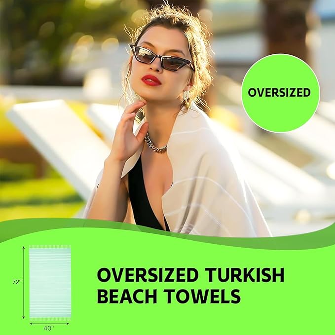 HAVLULAND Set of 6 Turkish Cotton Beach Towels, Oversized 72"x40", Quick-Dry, Absorbent, Lightweight, Sand-Free, Compact, Ideal for Beach, Pool, Gym, Yoga, Travel, Camping, Picnic - Bulk of 6 Beige