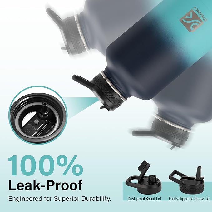 Insulated Water Bottle | Thickened Stainless Steel Vacuum Metal | Portable Sports Half Gallon Large Water Jug for Gym and Hiking with Straw, Carrier Bag, Handle Strap | BPA-Free 64 oz