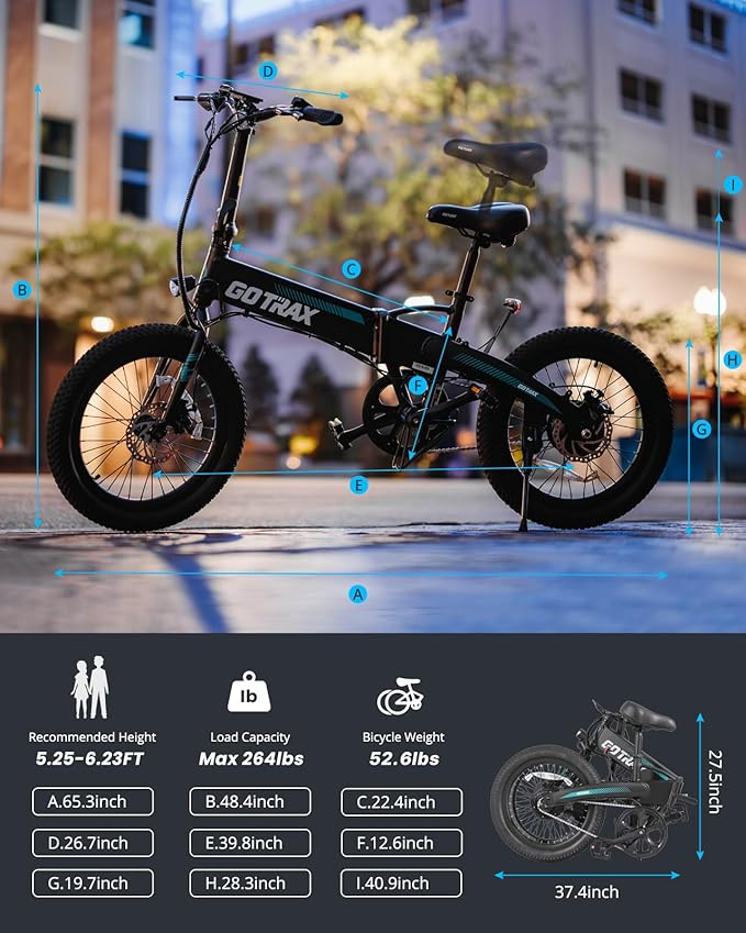 Gotrax 20" Folding Electric Bike with 40Miles (Pedal-assist1) by 48V Battery, 20Mph Power by Peak 500W, Adult Electric Bicycle with 5 Pedal-Assist Levels& LCD Display, Suitable for Commuting